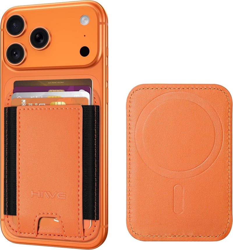 HiWe for MagSafe Wallet, Stronger Magnetic Wallet for iPhone 17/16/15/14/13/12 Series, 7 Cards Holder, Vegan Leather Minimalist Slim RFID, 1 Slot, Cosmic Orange & Black - Image 1